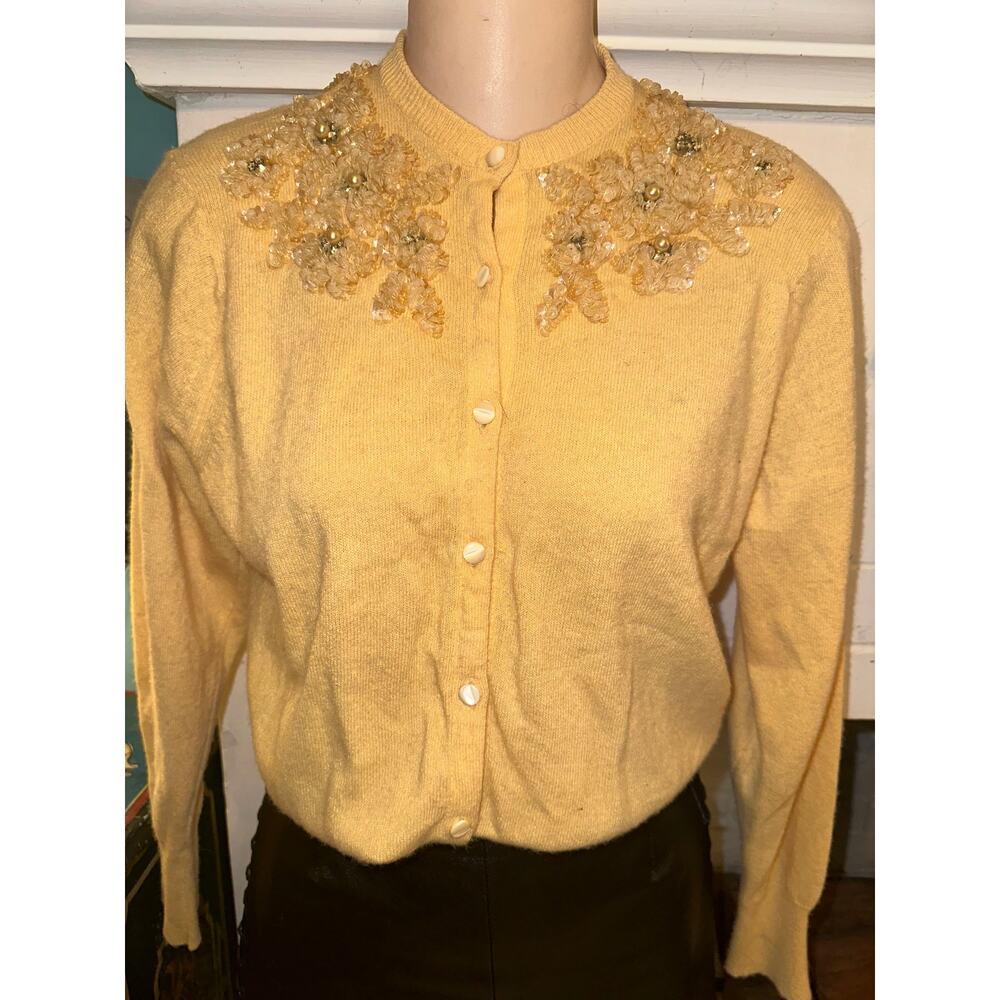 VINTAGE 50's 60's  BEADED CASHMERE CARDIGAN SWEATER